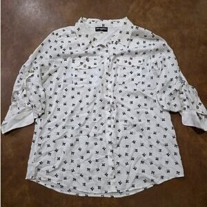 Silky Bow Tie Blouse Karl Lagerfeld White Christmas Sz XL